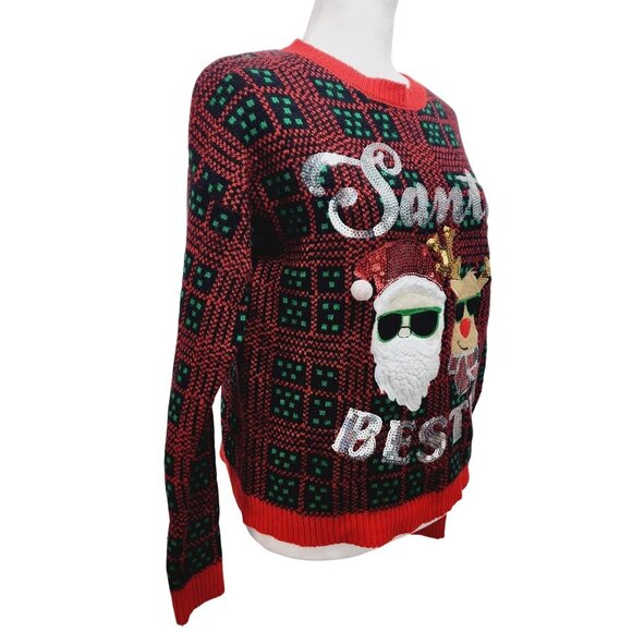 Women's Ugly Christmas Holiday Sweater Santa's Bestie Santa & Rudolph Size M - Picture 13 of 15